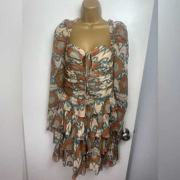 katy perry coronation gold dress Gold Metallic Jacquard Flounce Mini Dress